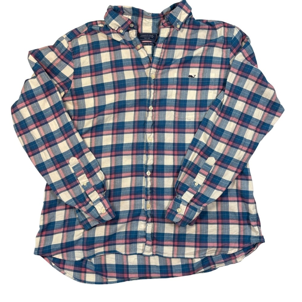 Vineyard Vines Mens Classic Fit Plaid Cotton Linen Blend Button Down Shirt XL